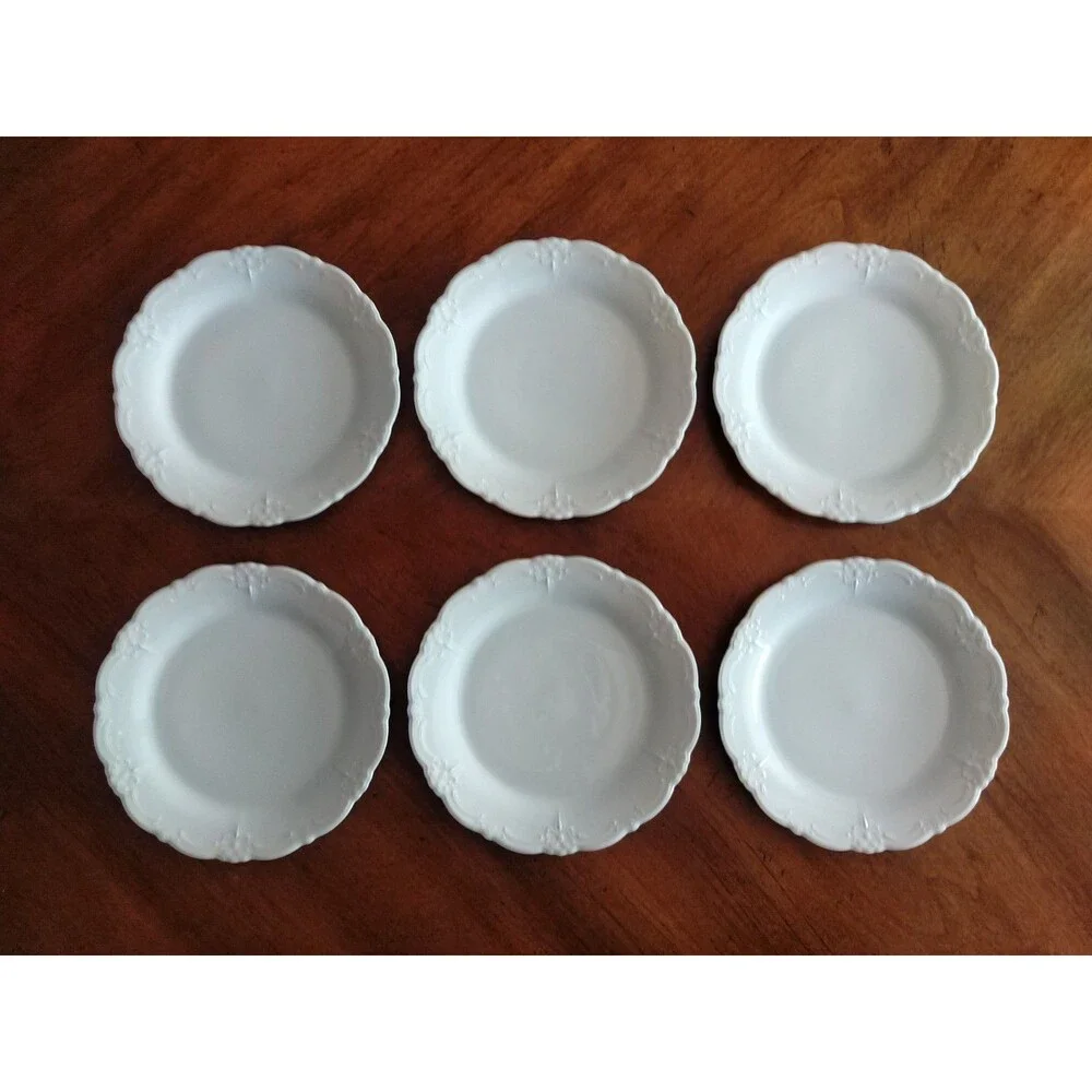 Set Lot 6x Tirschenreuth Baronesse Bread Butter Plate 6.75” Wht Germany Bavaria